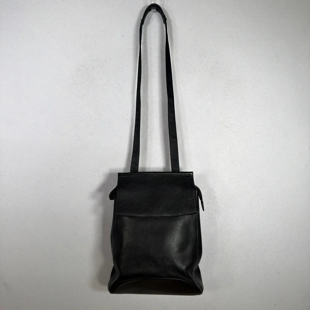 Heshe Leather Convertible Backpack Tote Black Pebbled Shoulder Bag